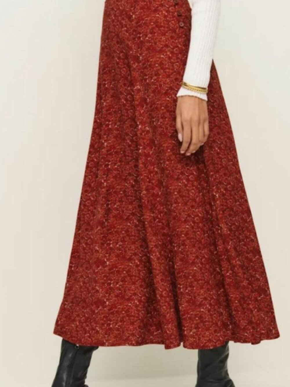 Reformation Red Floral Button Detail Maxi Skirt – Size 2